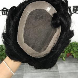 アフロヘアピース ブラック 薄皮 メンズヘアウィッグ 自然なつけ毛 100%バージンフレンチレース人毛ヘアピース 男性用 - Product Image 2