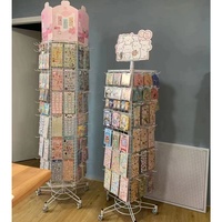 Présentoir rotatif hexagonal au sol en maille métallique pour papeterie, jouets, bijoux, porte-clés, équipement de magasin