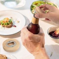 Stock du fabricant 2 en 1 Ouvre-bouteille de boissons rond en bois fait main pour la cuisine, ouvre-bouteille de bière avec logo personnalisé