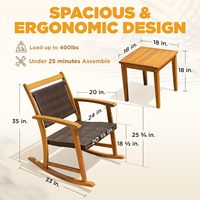 Ensemble de 2 fauteuils à bascule modernes en bois massif et osier avec table d'appoint, mobilier de salon pliable pour la maison, vente en gros