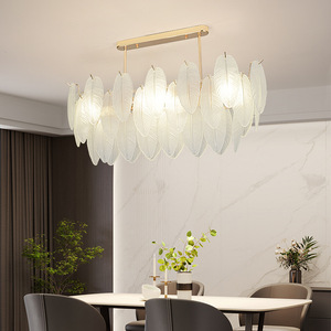 French Style Feather Glass Chandelier Gold Led Living Room <b>Lighting</b> Fixture - Product Image 5