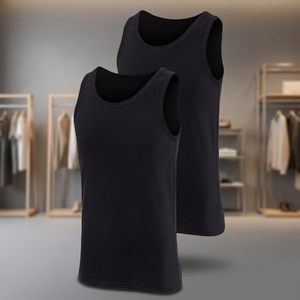 Camiseta sin mangas de algodón negra para hombre, cuello redondo, color sólido, informal, tejida - Product Image 4