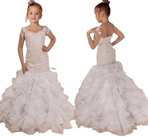 Vestidos de Niña con Flores de Sirena para Boda, Apliques de Encaje Floral, Mangas Cortas con Volantes, Vestidos de Dama de Honor <span class=keywords><strong>Junior</strong></span>, Vestido de Niña Pequeña - Product Image 4