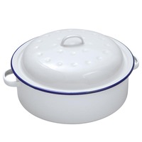Panci Panggang Enamel Bulat 29cm Warna Putih untuk Dapur, Logo Kustom, dengan Pinggiran Hitam