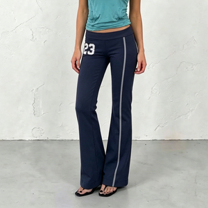 Pantalones de mujer con estampado de bloques de color, de tiro medio, cintura elástica, transpirables, antiestáticos, acampanados, informales, para estar en casa, otoño - Product Image 2