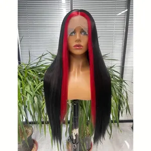 Kanna Kobayashi-Peluca de cabello sintético liso con Dragón, pelo largo de color negro/rojo, muy vendido