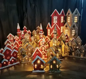 Handmade Wooden Craft Christmas House Village Craft For Xmas Holiday Decoration