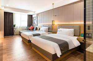 OEM ODM 3 Star Hotel Furniture Manufacturer Custom Commercial Bedroom Set Single Twin Wooden Platform Bed with Fabric <b>Headboard</b> - Product Image 4