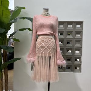 Bettergirl 2025 nouvelle trompette à manches longues pull pull maille <span class=keywords><strong>tissu</strong></span> enveloppé hanche jupe ensemble - Product Image 1