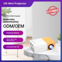 Projecteur LED portable mini HD YG300 avec Android 7.1, résolution 1080P, batterie intégrée - Jaune et blanc