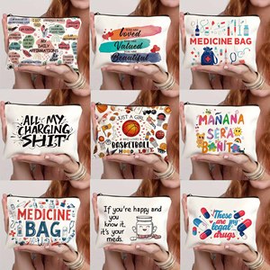1 pièce Pochette de maquillage et de voyage zippée en toile personnalisable avec lettres pour femme, style mode - Product Image 2