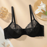 Lingerie seksi tembus udara gaya Eropa dan Amerika, Bra renda ultra-tipis model Prancis, Bra Gathered di atas untuk mencegah Bra kendur
