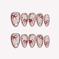 Ongles à presser effet vintage avec nœuds, motifs œil-de-chat champagne, rouge bordeaux, éclats d'étoiles et pois, en acrylique, logo personnalisable