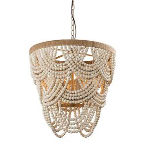 Lustre en bois à perles rondes avec source lumineuse LED E26 pour salon, chambre à coucher, salle à manger - Product Image 5