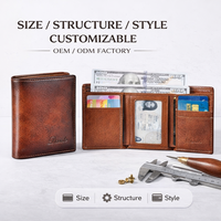 Portefeuille pour homme en cuir véritable vintage, luxe, à trois volets, blocage RFID, avec doublure en polyester, grande capacité, porte-cartes de crédit