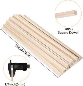 แท่งไม้บัลซาทาสี 70 ชิ้น แท่งไม้สี่เหลี่ยมและแถบไม้สำหรับงานฝีมือ โครงการ DIY และการทำโมเดล - Product Image 2