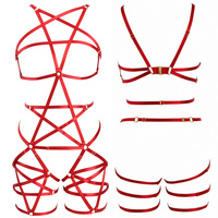 Ensemble de lingerie sexy pour femme, style européen et américain, avec soutien-gorge harnais à bretelles croisées élastiques et lingerie cage à bretelles rouges, pour la Saint-Valentin