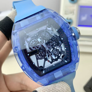 Montre-bracelet de luxe de haute qualité pour homme, bracelet en caoutchouc 3501, mouvement squeletté transparent 20 mm, charmante montre bleue tendance - Product Image 2