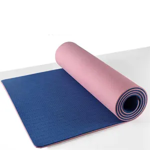 TPE portable assisted yoga training yoga mat environmental protection double-sided two-color Cherry Blossom powder + dark blue m