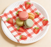 Serviettes de table jetables carrées imprimées fraises à carreaux gingham, style fête et pique-nique, biodégradables