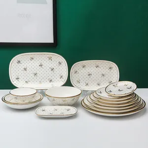 Yongsheng Free Sample Juego De Platos Set Dinner Butterfly Bee Pattern Dinning Dishes Plates Set Plates For Restaurants