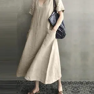 국가 스타일 레트로 여성 착용 큰 스윙 드레스