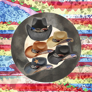 New <b>Western</b> Cowboy Cowgirl <b>Hat</b> with Wide Brim Printed Queue Essentials for Men Women Woven Straw Outback for Outdoor Adventures - Product Image 3