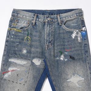 Jeans évasés déchirés en gros, streetwear pour hommes, jeans évasés vintage en patchwork - Product Image 3