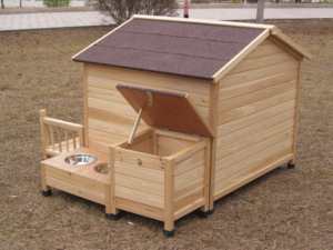 บ้านสุนัขไม้กลางแจ้งขนาดใหญ่ ลายเรียบ มีกล่องเก็บของและที่ให้อาหาร - Product Image 6