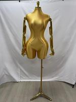 Maniquí de Plástico de Medio Cuerpo para Exhibición de Ropa Interior y Prendas de Cadera, Modelo Femenino Europeo y Americano de Talla Grande, Dorado