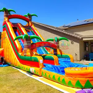 Commercial palm tree inflatable water slide bounce house jumper bouncy kids outdoor kids water slide inflatable with pool sale