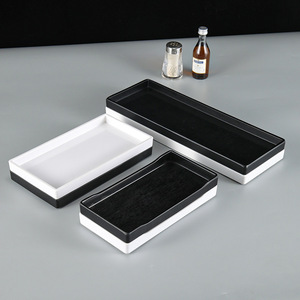 <b>Melamine</b> Rectangular Serving Tray Black White Solid Color Shallow <b>Plate</b> For Hotel Coffee Tea Service Commercial Use - Product Image 2