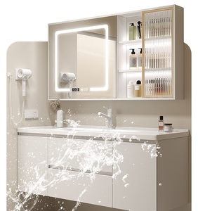 Modern Wall Mounted Bathroom <b>Vanity</b> With <b>Led</b> Mirror Ceramic BasinMinimalist Design Painted MDF Cabine - Product Image 4