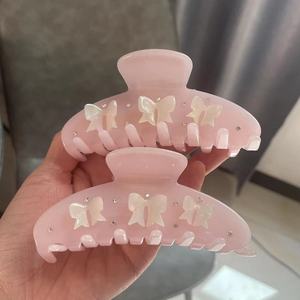 Pinces à cheveux QianJin en acétate de cellulose <span class=keywords><strong>rose</strong></span>, motif floral, style requin, luxe, pour femmes aux cheveux épais, vente en gros - Product Image 2