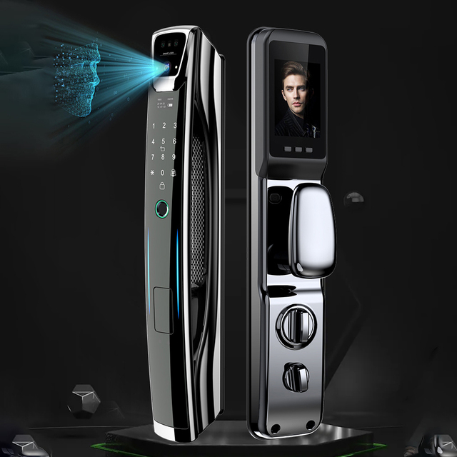 Tuya WiFi 3D Face Recognition Aluminum Face Password Recognition Ttlock Smart Biometrics Door Lock with Camera for Front Door