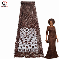 Nouveauté 2026 : Tissu de dentelle de mariage sénégalaise haut de gamme avec perles et broderies de sequins magnifiques pour robes féminines
