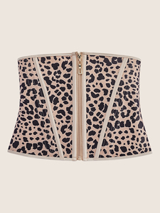 LANGQIN Corset amincissant en latex à imprimé léopard, respirant, avec fermeture éclair et crochets, contrôle ferme, effet sablier pour <span class=keywords><strong>femme</strong></span> - Product Image 3