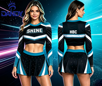 Uniforme de cheerleading personnalisé noir pour compétition, manches longues, avec strass, uniformes de cheerleading All Star