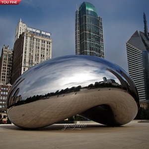 Youfine hiện đại ngoài trời vuông tác phẩm nghệ thuật cảnh quan bức tượng lớn đậu cổng gương đánh bóng thép không gỉ công cộng điêu khắc - Product Image 2