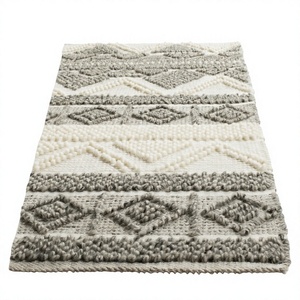 Tapis en laine tufté à la main, tapis géométrique texturé moderne, beige gris neutre, tapis de sol pour salon - Product Image 3
