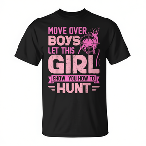 Laissez cette fille vous montrer comment chasser les cerfs, t-shirt de chasse pour femmes, imprimé noir et rose - Product Image 2