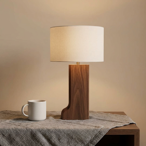 Walnut Wood Table Lamp E27/E26 Bulb Base <b>Wire</b> AC Off-White Fabric Drum Shade Simple Modern Bedroom Desk <b>Light</b> Home Decor - Product Image 4