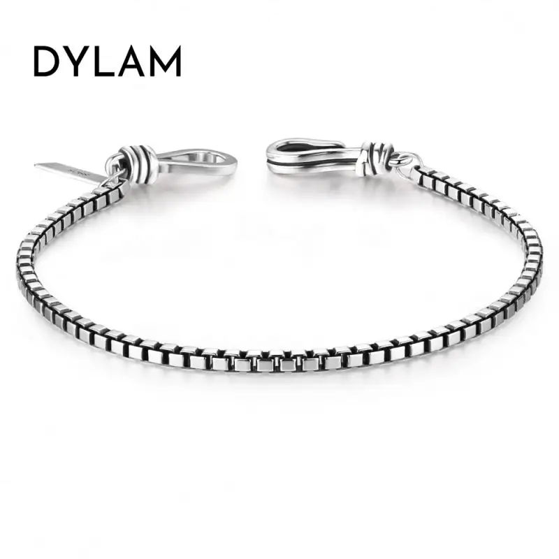 Dylam Retro Style Hook Clasp Simple Bracelets Box Chian Unisex DY150022 Durable Quality Sterling Silver 925 Silver Bracelet