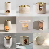 Diffuseur de Cire et d'Huiles Essentielles en Travertin Stonekocc avec Pièces Métalliques, Brûleur de Parfum et Porte-Encens à Bougies