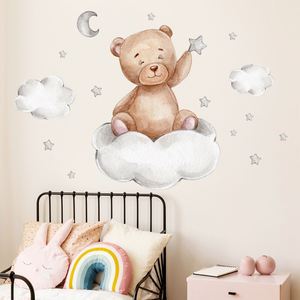 Cartoon Moon Sleeping Bear PVC <b>Wall</b> <b>Stickers</b> Dreamy <b>Cloud</b> & Star Decals for Kids Bedroom & Nursery Removable DIY <b>Wall</b> Art - Product Image 1