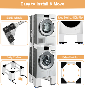 Base para Lavadora con Capacidad de Carga de 65 W, con 4 Ruedas Ajustables, Soporte para Lavadora y Secadora de Carga Frontal, Universal, de Metal - Product Image 3