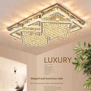 Lustre rectangulaire en cristal de style européen, plafonnier LED pour salon, grande taille, base en métal, couvercle en verre, blanc chaud - Product Image 3