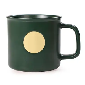 Cangkir kopi keramik segel perunggu Retro, Set cangkir kantor cangkir kopi Logo ukiran kustom Mug api unggun keramik