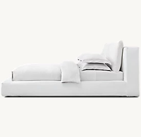 Lit Minimaliste en Tissu de Lin avec Cadre en Bois Massif Taille King Size