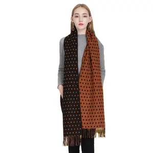 Women Dot pattern 100%wool scarf for Winter Yellow Orange dot Jacquard wool scarf for women